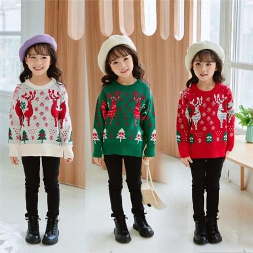 Knit Sweater Pullov Christmas Clothes Child Girls Autumn Winter Clothing Kids Boy Pullovers Knitwear Red Green Sweater Knitted