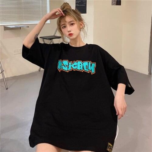 Japanese Sweet Kawaii Three-Dimensional Cartoon Font Graphic T-Shirt For Girls Harajuku Black Urban Clothes Gothic Top aesthetic