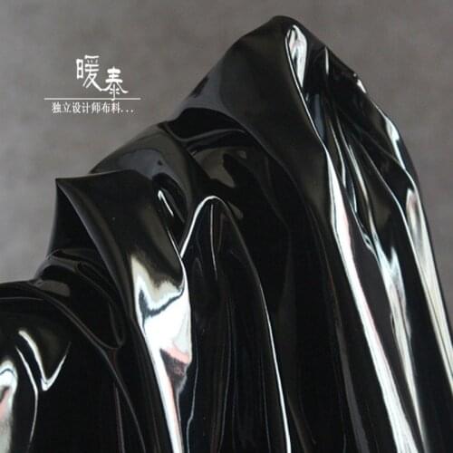 Mirror Black High Stretch Leather Cloth 4-way Elastic Imitation PU DIY Decor Stage Coat Leggings Tights Dress Designer Fabric