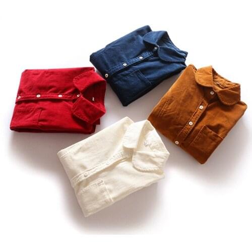 2020 New Womens Spring Autumn Fashion Versatile Simple Casual Corduroy Solid Color Lapel Long Sleeve Bottom Shirt Cotton To