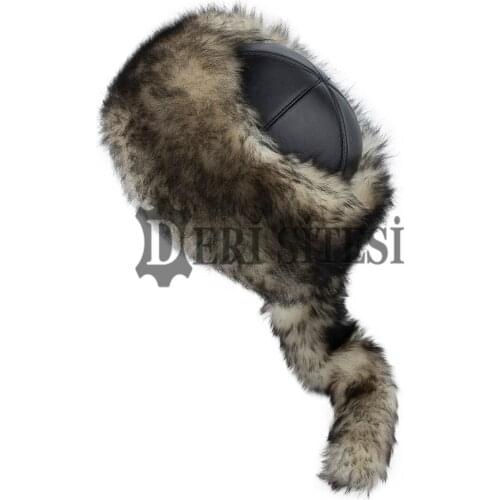 With Tail Shearling Sheepskin Winter Fur Hat - Handmade Leather Hat