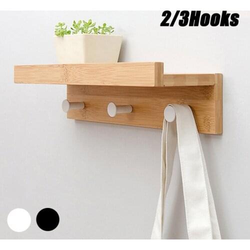 1Pc Nordic Bamboo Wall-mounted Storage Rack DIY Removable Hanging Hooks Bathroom Hanger Living Room Bedroom Bookshelf