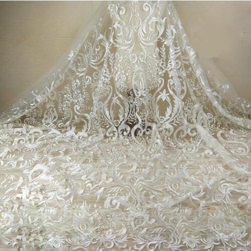 1yard new style Vintage Embroidery Polyester Net French Nigerian Lace Fabric In White For Wedding Dress, Home Party Decoration