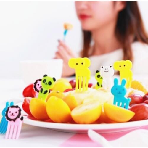 10pcs/pack Animal Farm Fruit Fork Mini Cartoon Children Snack Cake Dessert Food Fruit Pick Toothpick Bento Lunches Party Decor