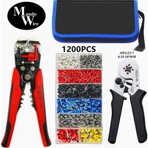 Mandowire 1200PCS Tublar Terminals Ferrule Crimping Tool Kit HSC8 6-4A Ferrule Crimper and 2 in 1 Wire Stripping Tool Cutter