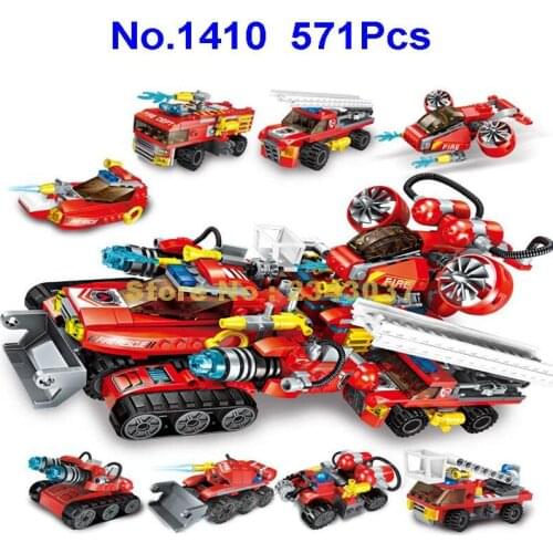 1410 571pcs 8in1 Urban Fire Engineering Chariot Vehicle Enlighten Building Blocks Toy