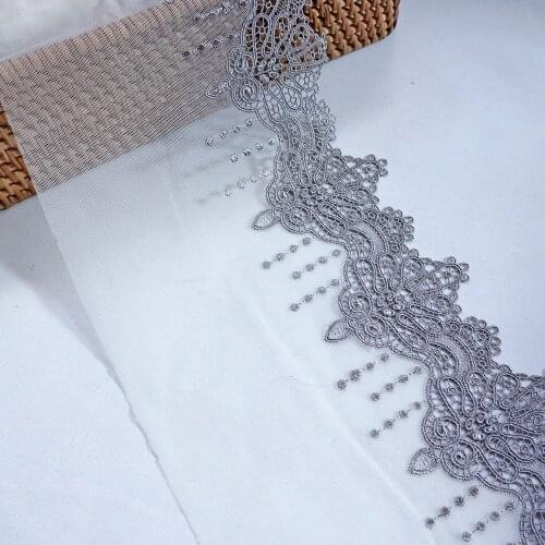 17cm Wide water soluble Gray floral Embroidered Lace Trim white Mesh Costume dress Decor lingerie Sewing Trimmings Lace Fabrics