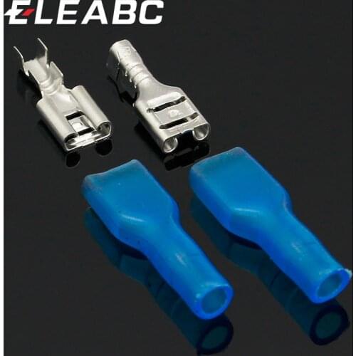 4.8mm Crimp Terminal 50 Female Spade Connector+ 50 Blue Case