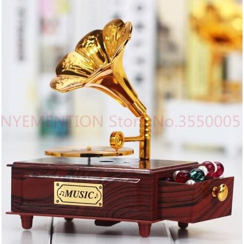 Gramophone Drawer Music Box for Home Accessory Wedding Birthday Gift Figurine Jewelry Box Hand Crank Carousel Music Boxes 50pcs