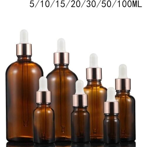 500pcs 5-100ml Empty Amber Dropper Bottles Glass Essential Oil Liquid Aromatherapy Pipette Perfume Container Vials