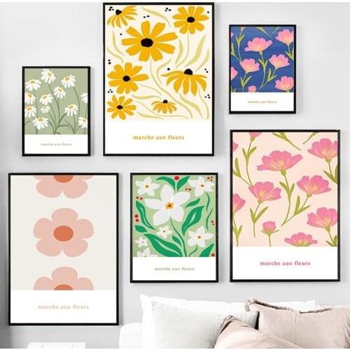 Abstract Boho Botanical Flower Market Exhibition Wall Art Canvas Painting Posters And Prints Wall Pictures For Living Room Decor
