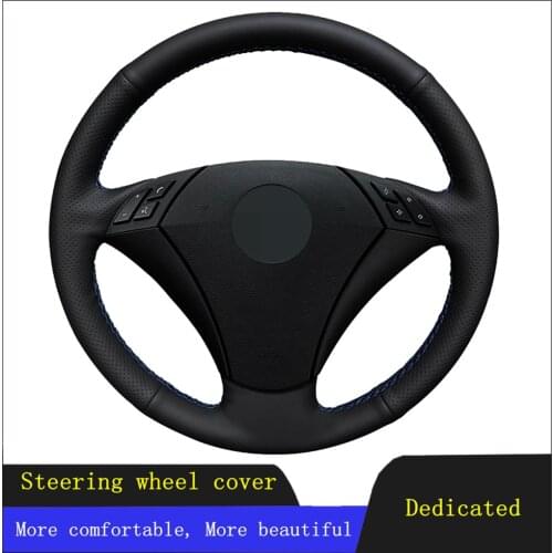 DIY Car Accessories Steering Wheel Cover Black Hand-stitched Genuine Leather For BMW 530 523 523li 525 520li 535 545i E60