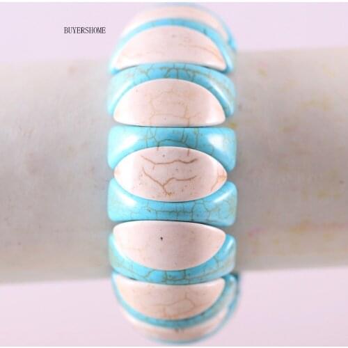 Free Shipping Women Jewelry Stretch Natural Stone Beads Green and White Howlite Bracelet 8" 1Pcs H616