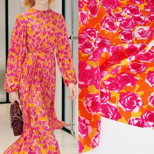 Brand rose flower digital printing clothing designer fabric handmade DIY sewing fabric for dress fashion cloth by the yard