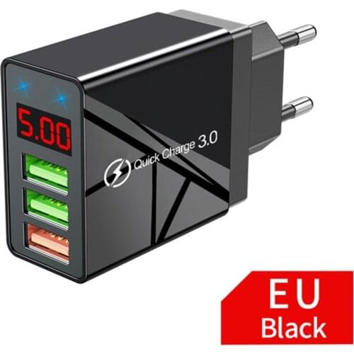 Quick charge 3.0 USB Charger for iPhone 11 7 Xiaomi Samsung Huawei 5V 3A Digital Display Fast Charging Wall Phone Charger