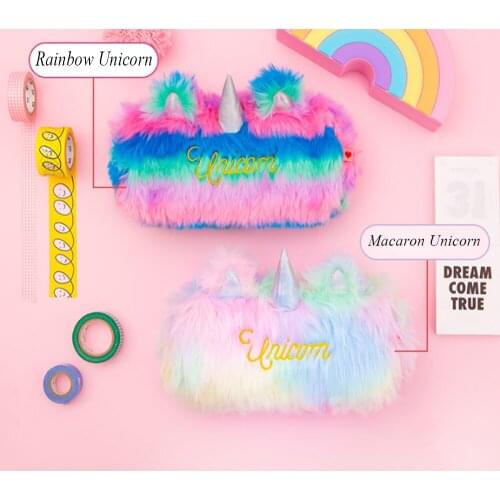 Rainbow Unicorn Pencil Case Plush Stuffed Animal Accessory Pen Pouch Bag Organizer Holder for School College Supplies Gift