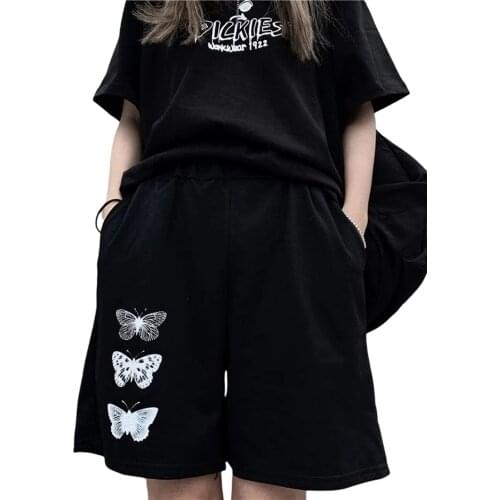 Women Butterfly Printed Short Pants, Elastic Waist Shorts with Pockets Three Butterfly Patterns