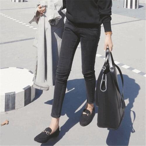 Denim Jeans women\s spring autumn 2021 black grey clothes Korean fat sister high waist girls studenst slim stretch long pants