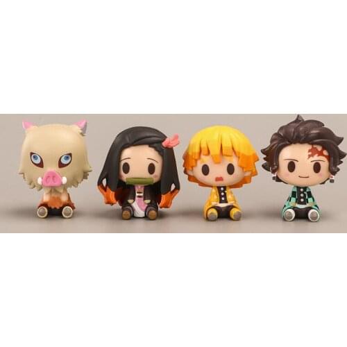 4 Pcs Demon Slayer Tanjirou Nezuko Inosuke Zenitsu Giyuu Cute Dazed Eyes PVC Action Figure Kimetsu no Yaiba Model 4.5cm