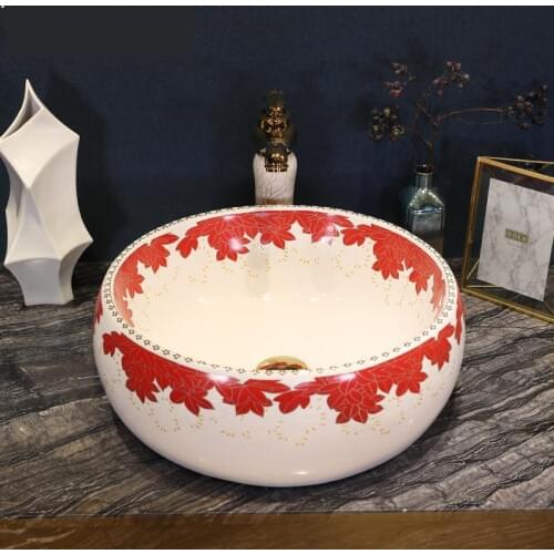Jingdezhen European Basin Washbasin Bathroom Ceramic Artistic Wash Basin Household bathroom sinks bowl round shape