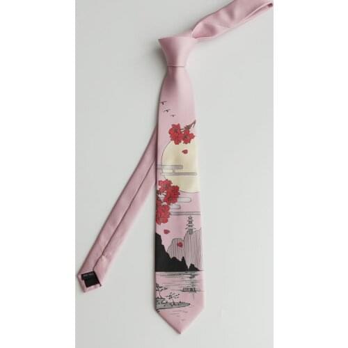 Free Shipping New Male mens printed tie college students female literary personality gift necktie Falling cherry pink landscape