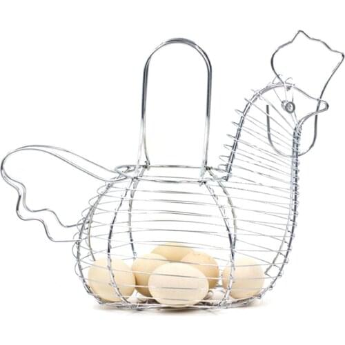 Innovative Hen Shaped Egg Holder Metal Wire Fruit Basket Home Snacks Organizer 66CY