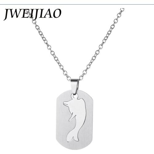 JWEIJIAO Stainless Steel Movable Dolphin Necklace Animal Charms Statement Necklaces For Men Party Club Jewelry Gift SS46
