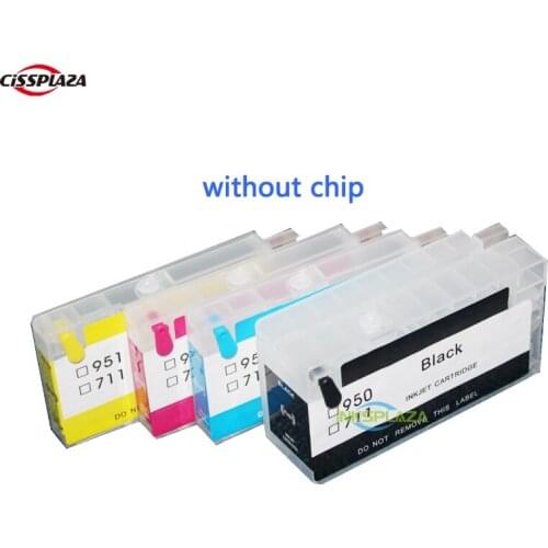 CISSPLAZA 4pcs Refill ink Cartridge compatible For HP 950 951 711 Pro 8100 pro 8600 8680 8615 8625 Designjet T120 T520 no chip