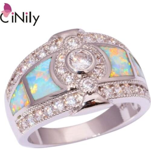 CiNily Created Green Fire Opal White Zircon Cubic Zirconia Silver Plated Wholesale Fashion Women Jewelry Ring Size 6-10 OJ8528