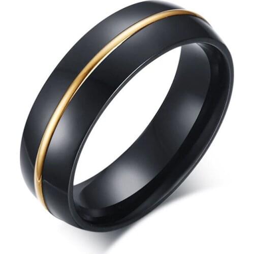 New Collection IP black plating Brilliant gold color round engagement Ring Fine Jewelry Anillos size 7 8 9 10 11