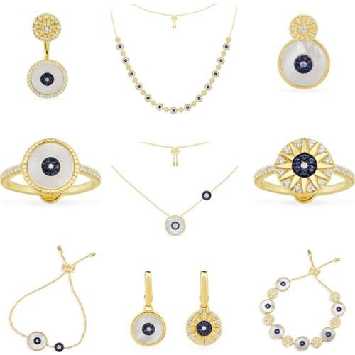 S925 sterling silver Tropical wind mother-of-pearl sun lucky eye earrings bracelet necklace buckle ring set pearl jewelry set