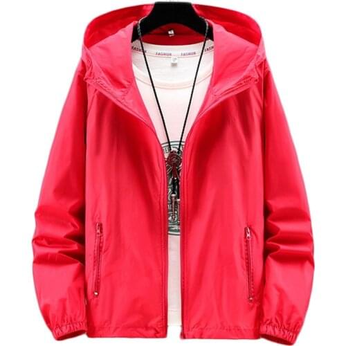 Sunscreen Jacket Men and Women Same Style 2021 Spring Summer New Fashion Casual Thin Breathable Red Long Sleeve Hooded Coat N824