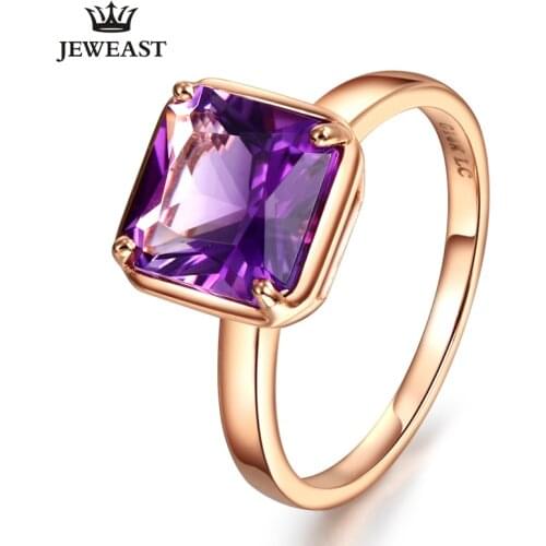 LSZB Natural amethyst 18K Pure Gold 2020 New Hot Selling Top Ring Women Heart Shape Ring For Ladies Woman Genuine Jewelry
