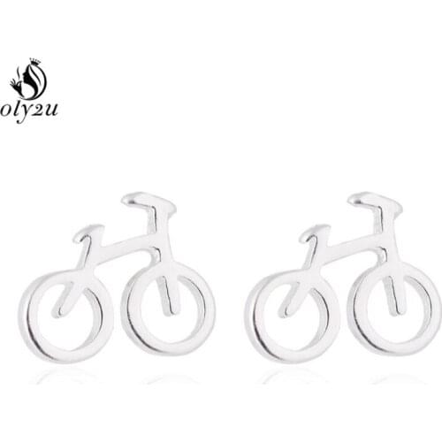 Oly2u Mini Bike Stud Earrings Girls Hollow Bicycle Simple Fashion Jewelry Best Friend Gifts Ear Jewelry female Brinco gift