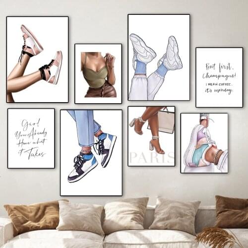 Fashion Paris Girl High Heels Shoes Wall Art Canvas Painting Nordic Posters And Prints Wall Pictures For Living Room Shop Decor