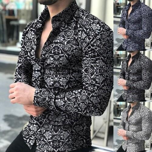 Mens Shirt New British Fashion Long-sleeved Casual Digital Printing Shirt Tops Mens Social Shirts Longsleeve Shirt for Men