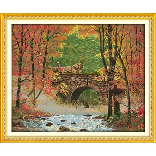 The bridge of autumn cross stitch kit 18ct 14ct 11ct count printed canvas stitching embroidery DIY handmade needlework
