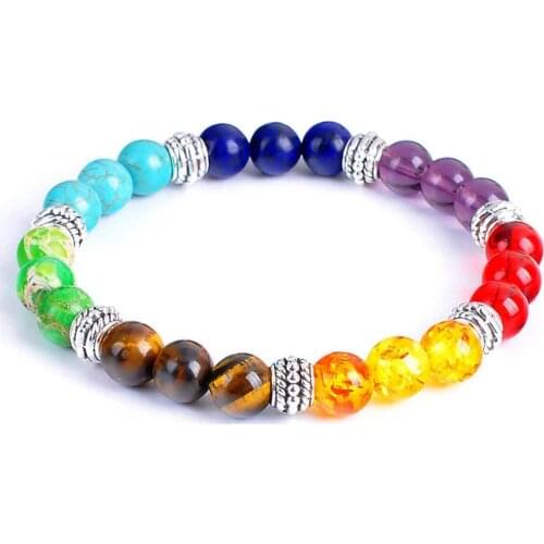 NAPOLN Handmade Beaded Colorful Yoga Bracelet Stone Men Beads Bracelet Charm Energy Elastic Bracelets For Women