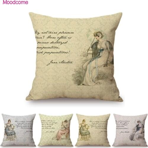 Classic Jane Austen Quotes Vintage Duchess Lady Letter Print Home Decoration Sofa Throw Pillow Case Cotton Linen Cushion Cover