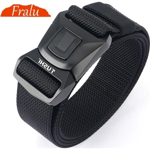 FRALU Hard Metal Simple Convenient Tactical Belt Soft Genuine Nylon Military Belt Tough Non-Slip Mens Hunting Fishing Belt