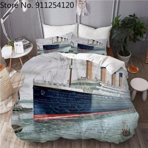 Luxury Duvet Cover Sets Nautical Retro Bedding Set Titanic Ship Ocean Scenery Duvet Cover 2/3 Piece Girls Boys Kids Bedding Sets