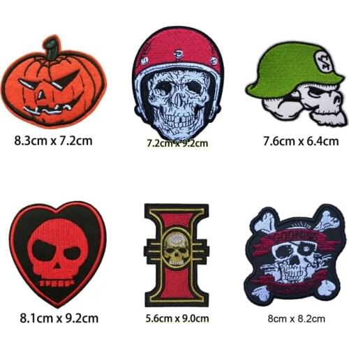 10pcs Horror Skull Solider Helmet Embroidered iron on patch Pumkin Cool Fashion Vest Biker Backpack Jacket Badge Accessories DIY