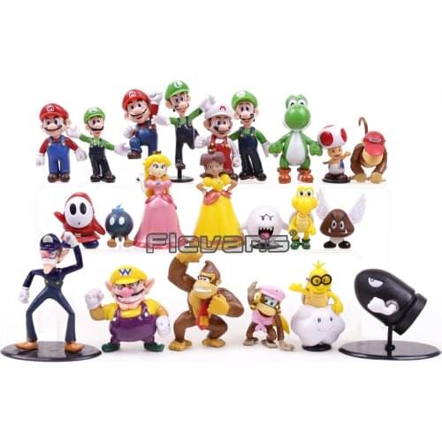Super Mario Bros Mario Luigi Mushroom Bowser Yoshi Peach Daisy Goomba Koopa Mini PVC Figures Toys Set Gift for Kids