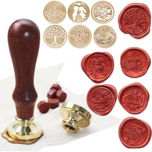Wax Seal Stamp Paint Seal On The Birthday Card Retro Diy Envelope Stamps Rose Crown Tree Ornament Classic Wedding Invitations