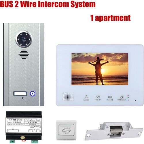 7 Inch Apartment 1/2/3/4 Units BUS 2 Wire Video Door Phone Intercom systems Kit for Electronic Door Lock home Night Vision
