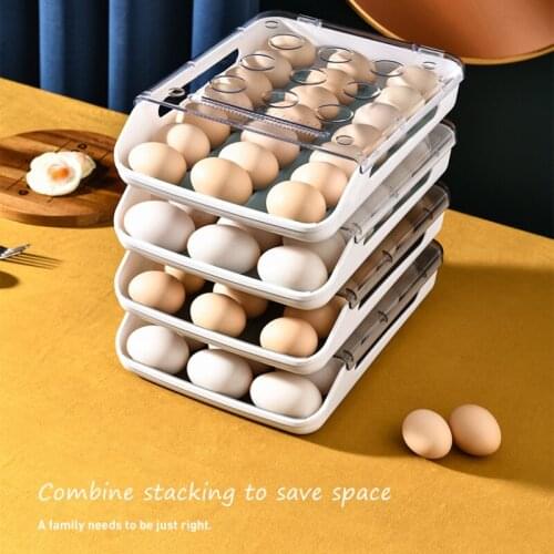 Eggs Storage Box Automatic Rolling Egg Holder Refrigerator Egg Fresh Organizer Clear Shockproof Drawer Tray Two Layer Container