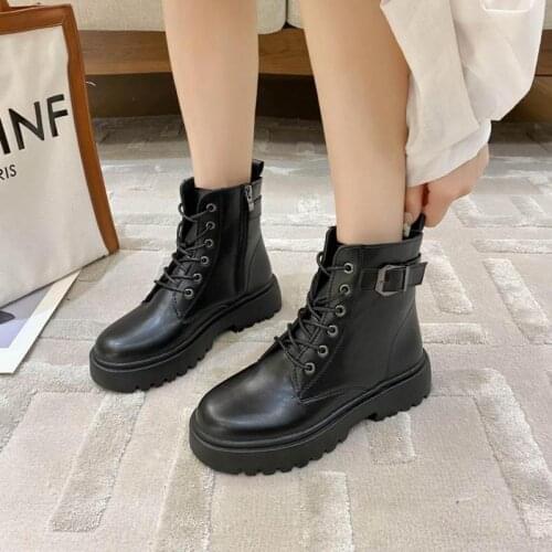 2021 new winter British short plush round toe thick bottom front lace-up side zipper womens Martin boots