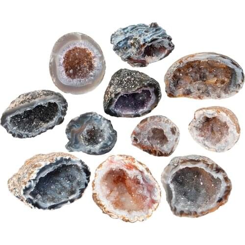 TUMBEELLUWA 1Pc Natural Geode Half Agate Druzy Quartz Mineral Specimen for Healing Crystal Reiki