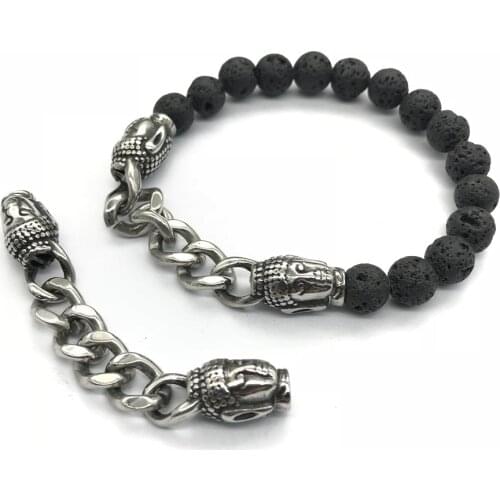 4mm Hole Size Stainless Steel Double Buddha Head Connectors Charms For DIY Men Bracelets Jewelry Making Metal Beads Chain