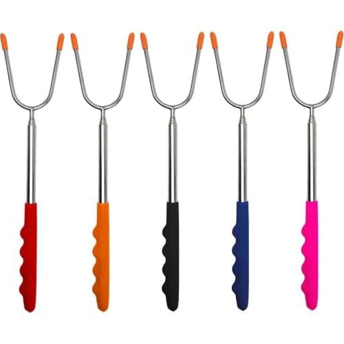 5PCS Roasting Sticks Marshmallow Roasting Sticks 45 Inches Extra Long Extendable Stainless Steel Skewers Telescoping BBQ Forks